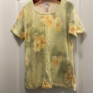 GABRIELLA T Italian TUNIC SWEATER Cotton/Nylon * IVORY Sage GREEN Peach FLORAL S